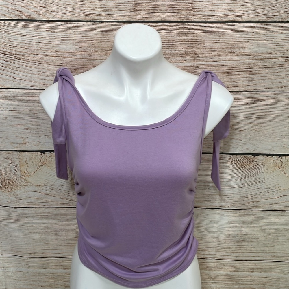Livi Strapless Ruched Twist Front Scoop Neck Purple Large Tank Blouse